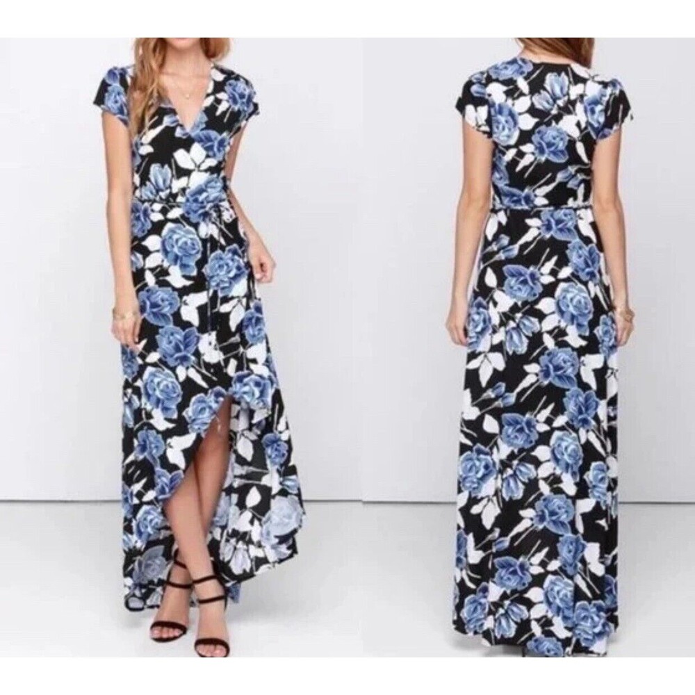 Faithfull the Brand Maxi Dress Sz S lulu floral Tulip wrap boho cottage romantic